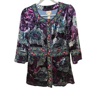 Vintage Y2K Tracy Porter Floral Velvet Button Down Blazor Embroidered Jacket